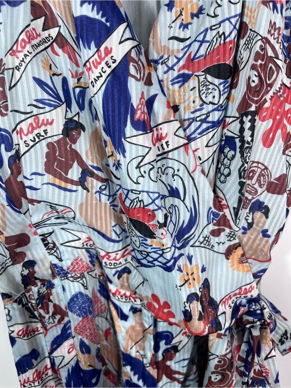 Scotch & Soda x Keoni Hawaii Jumpsuit Women's Large Blue Tropical Wrap Wide Leg - Picture 5 of 12